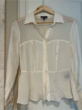 bebe Cream Sheer Button-Front Blouse